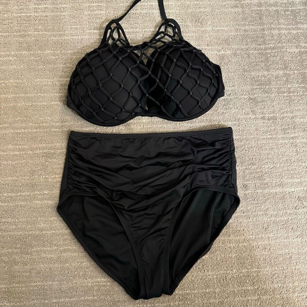 Shade and Shore 36DD Padded Netted Swim Top Kona Sol Bikini Medium